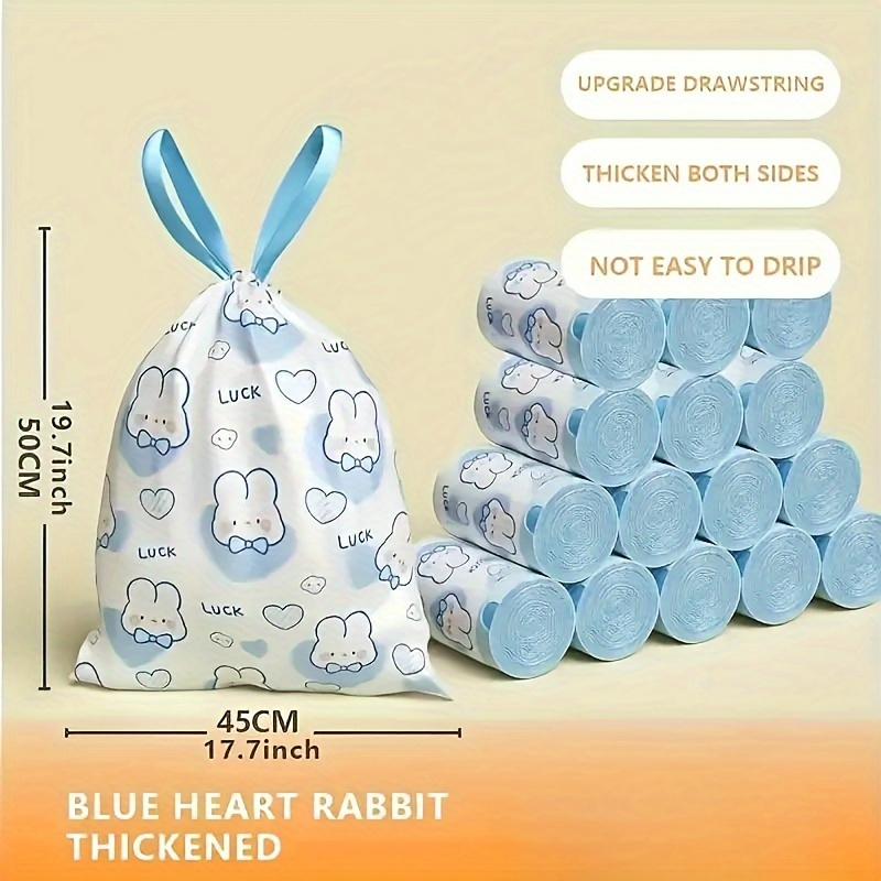 

50/100pcs Blue Heart Rabbit Drawstring Cute Cartoon High Value Home Kitchen Portable Thickened Garbage Bag Printing