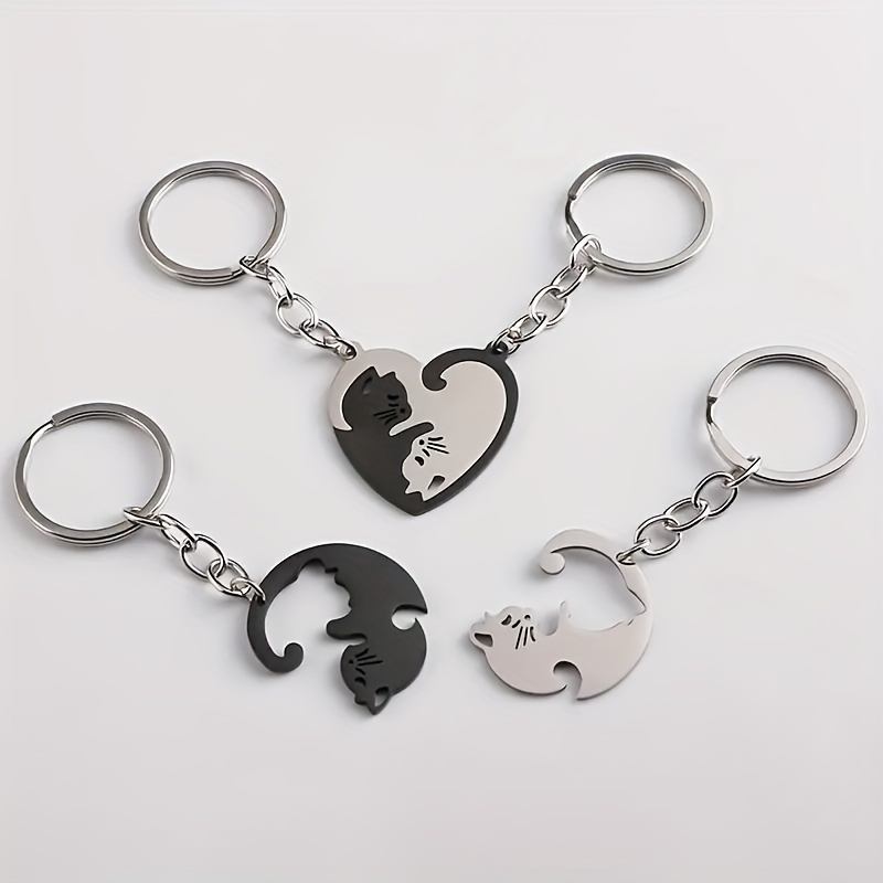 

2pcs Couple Friendship Keychains - Cat Design, Heart-shaped Split Matching Key Ring Set For Best Friends And Couples, Aluminum Alloy Love Keychains, Perfect Gift For Birthday, Anniversary, Christmas