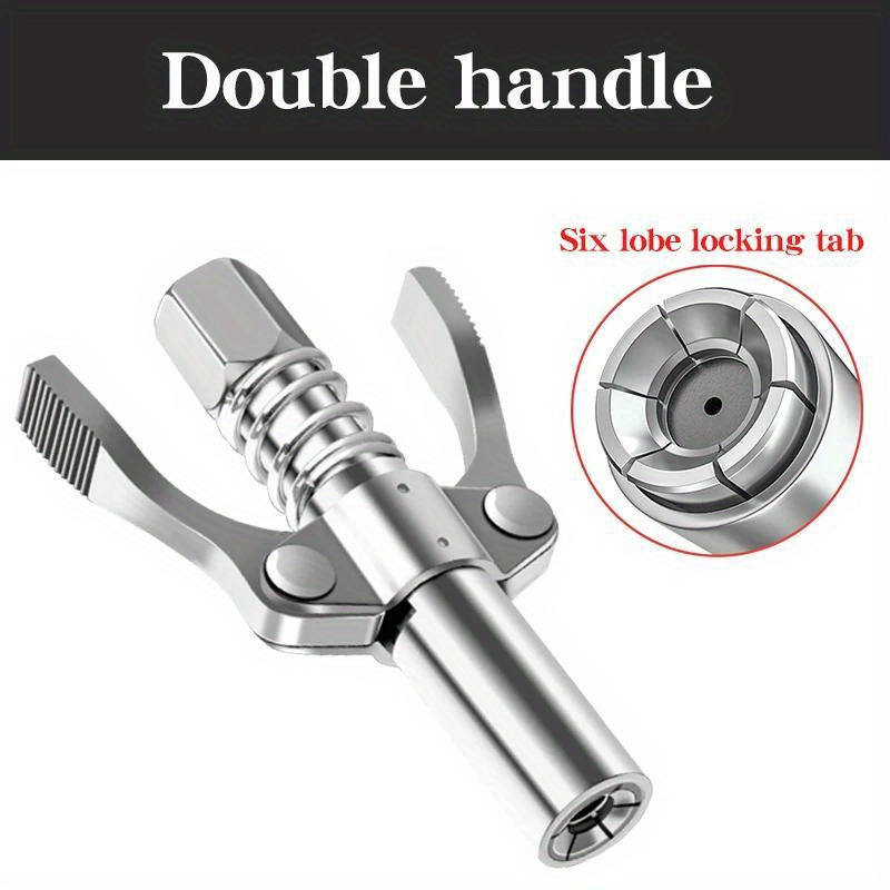 

High-pressure Grease Coupler, Double Handle Self-locking Lube Injection Pliers, , Pneumatic Tool Compatible, 6 Locking Tabs, , No Battery Required