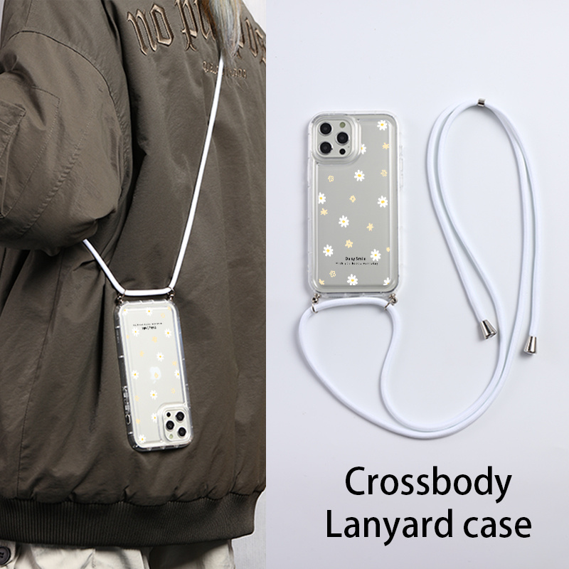 

Luxury Crossbody Lanyard Case With Sunflower Pattern For Iphone - Shockproof Silicone Cover, Soft Bumper & Hard Back, Perfect Gift For Men And Women - Fits 7 Through 15 Pro Max