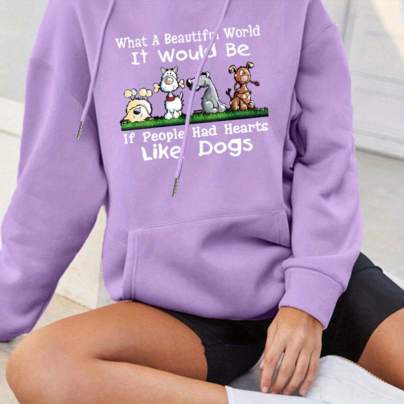 

Dogs Print Kangaroo Pocket Hoodie, Casual Long Sleeve Drawstring Hooded Sweatshirt, Women's Clothing