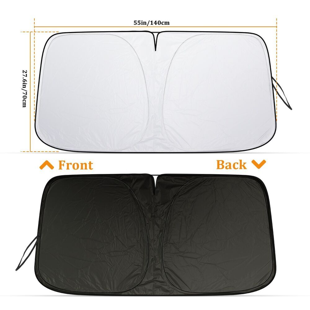 TEMU 1-piece Summer Car Sunshade Front Windshield Thermal Insulation Sunshade Coated With Silver Cloth Double Ring Sunshade