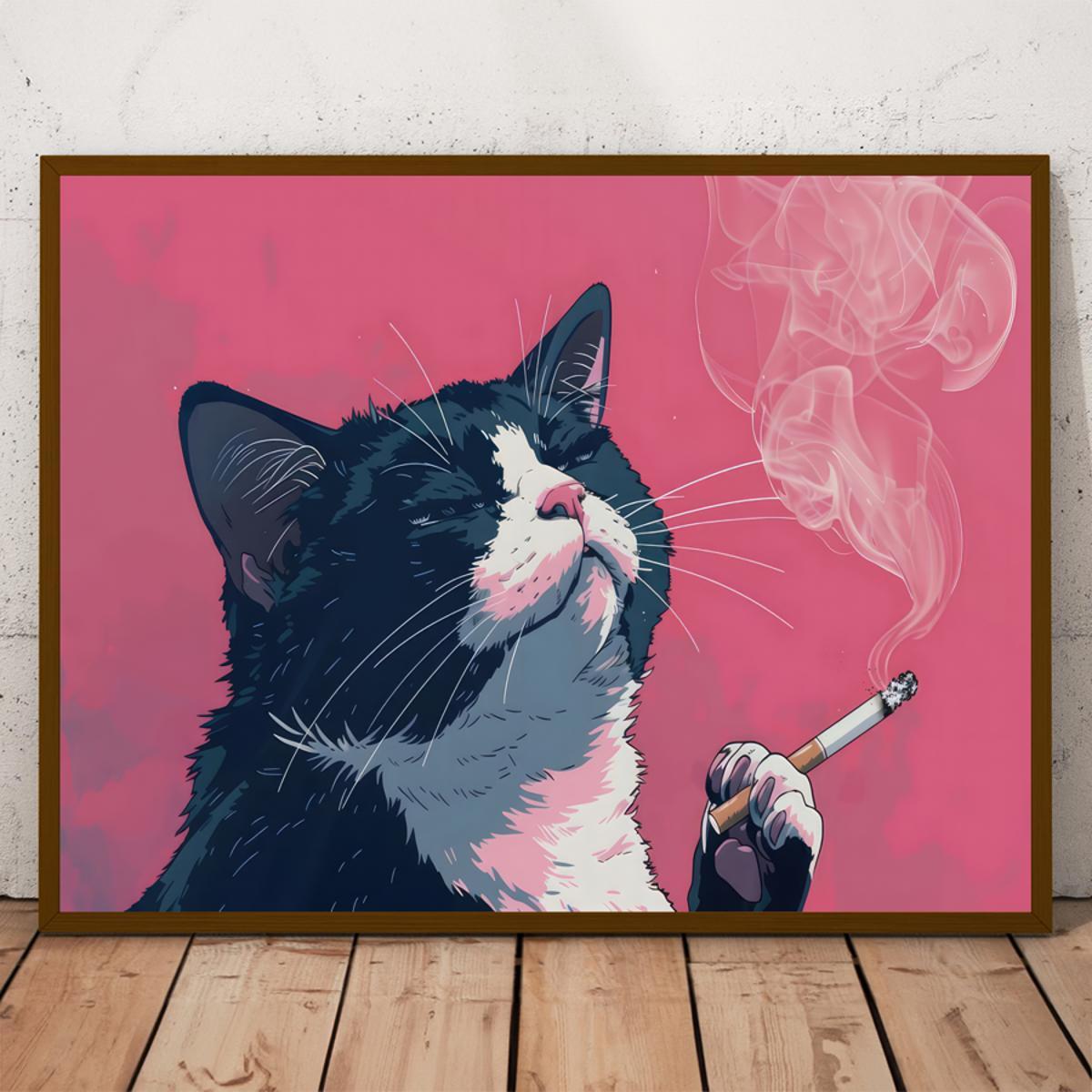 smoking cat canvas art print, 12x16 inch - frameless wall decor for ,  bedroom, living room, kitchen, and more, cat, bathroom, hotel cafe, room  decor - home & kitchen