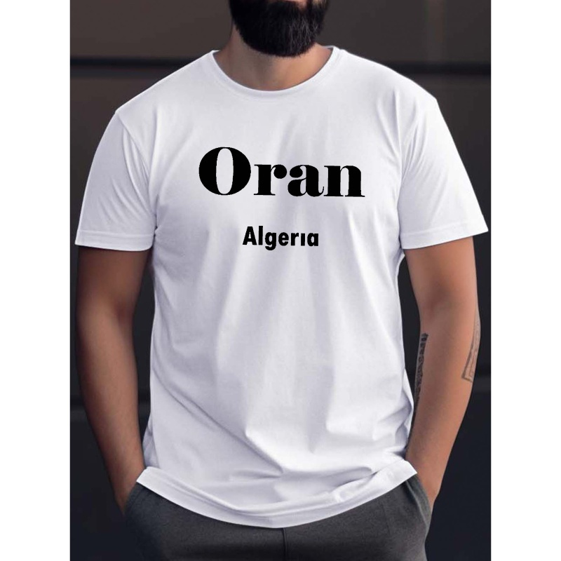 

T-Shirt Homme à Imprimé Géométrique Oran, Algérie - Tee-shirt Noir Décontracté à Manches Courtes et Col Rond, Polyester Léger, Lavable en Machine pour l'Été