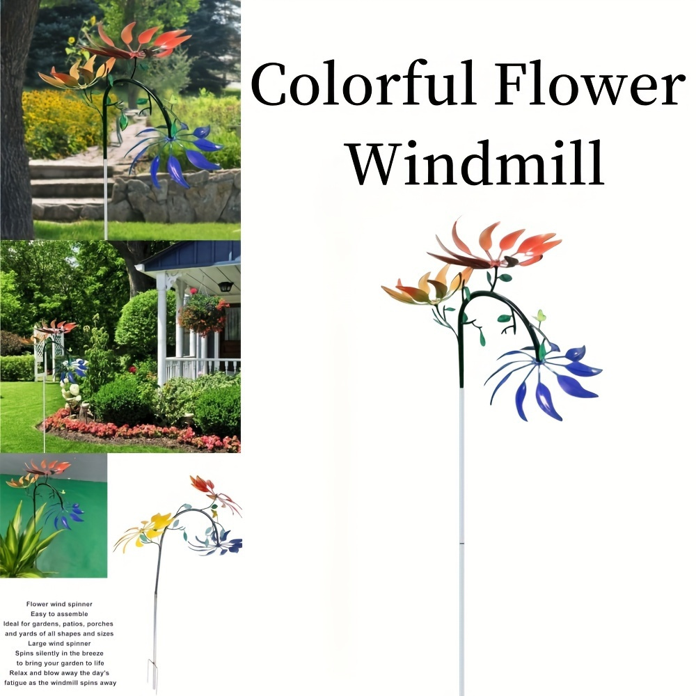 

Metal Wind Spinner With Rotating Flowers - , Waterproof Garden Decor, Easy To , Yard & Outdoor , Ideal Gift For Family & Friends, Large Wind Spinners