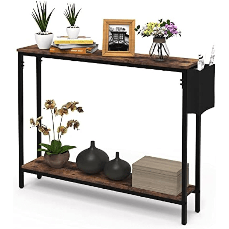 

39.4" Console Entryway Table, 2-tier Industrial Narrow Sofa Table With Storage Shelves For Hallway, Living Room, Bedroom, Foyer, , Office, Rustic