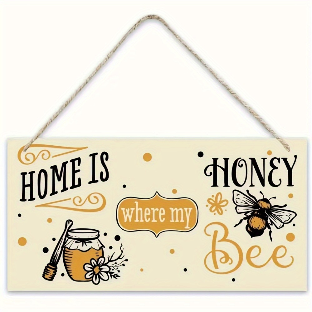 

1pc Where My Honey Bee Wooden Sign, Sunflower & Bee Wooden Decorative Sign, Home, Bedroom, And Bathroom Decor