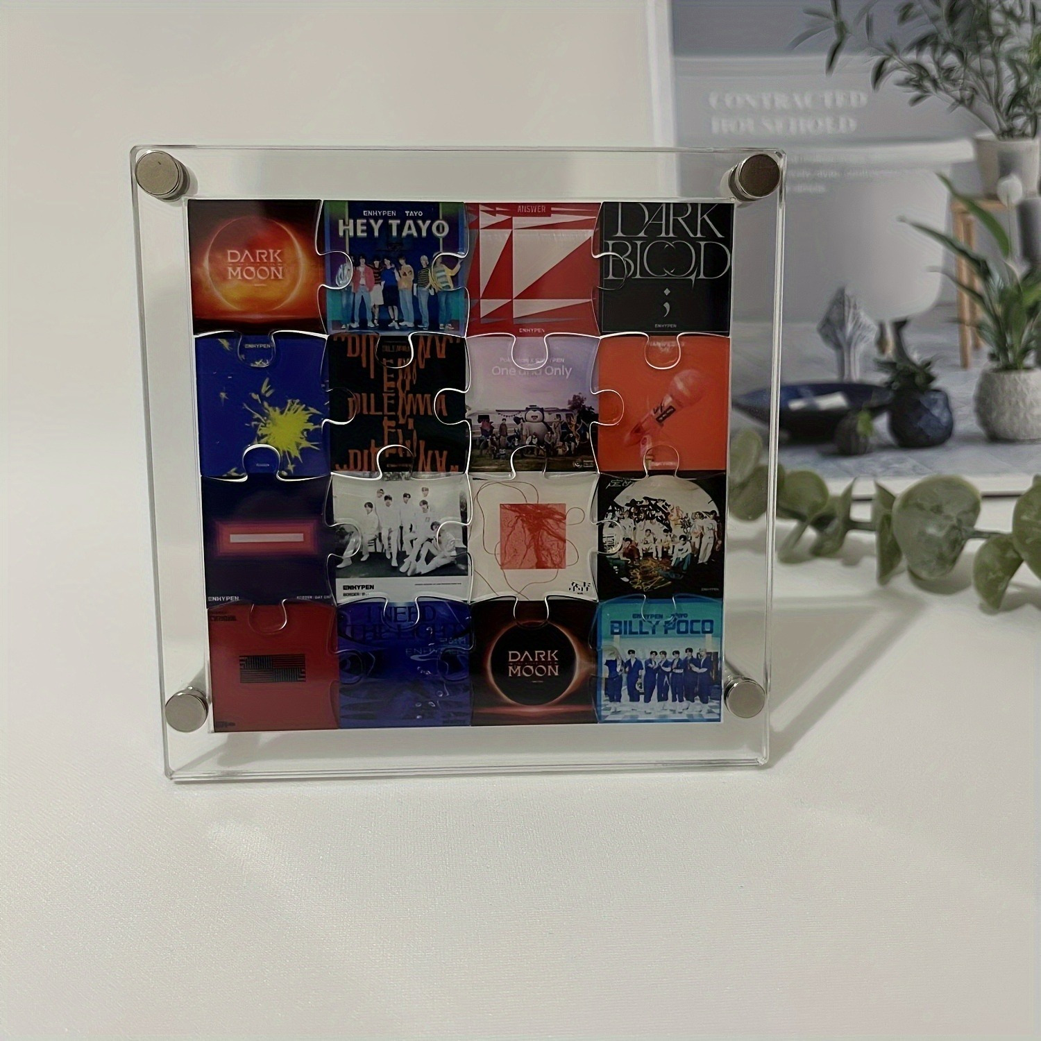 

Album Cover Acrylic Puzzle Frame - Horizontal Glam Square Acrylic Tabletop Display Stand For Home & Office, Kpop Memorabilia Desk Decor, Gift For Friends & Colleagues, Fits Bedroom & Study