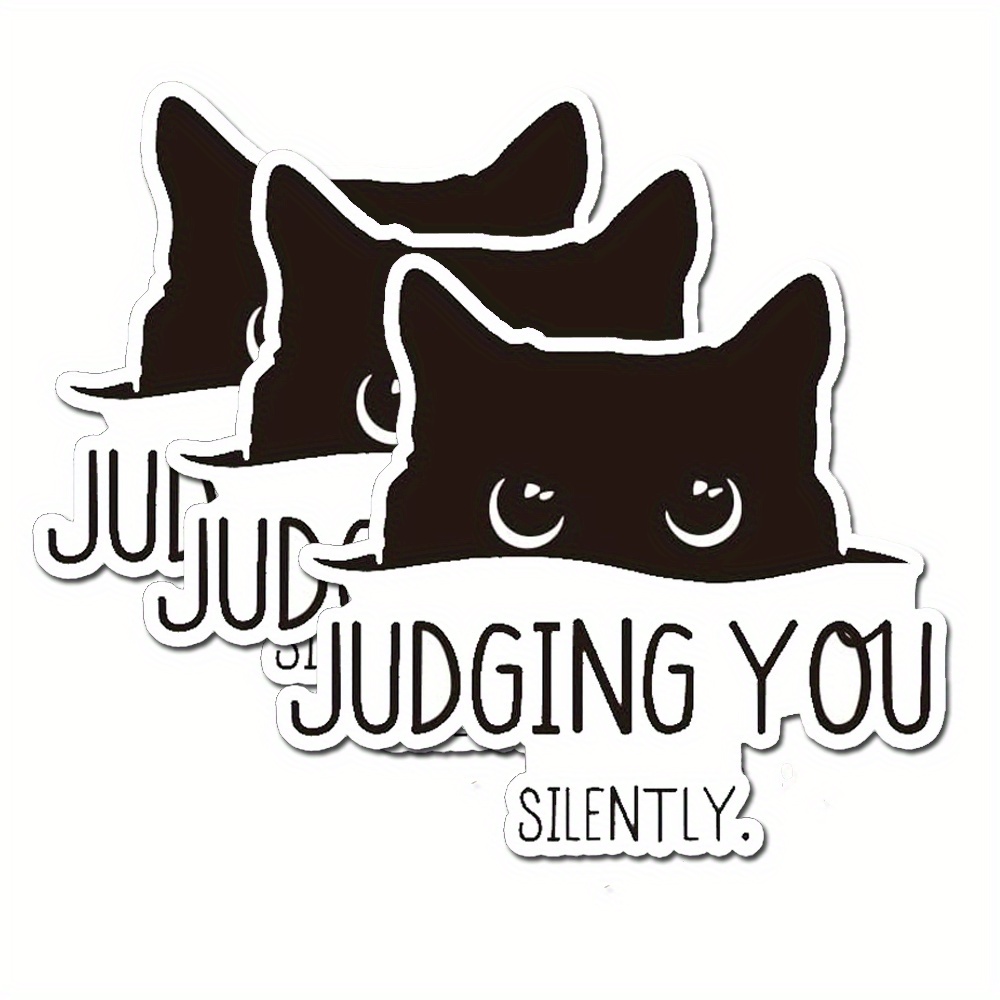 

(3pcs) Peeking Curious Black Cat With Words "judging You Silently" Car Decal, Unique Humorour Vinyl Decal, Peeking Cat Decal Window Trunk Rear Bumper, Black