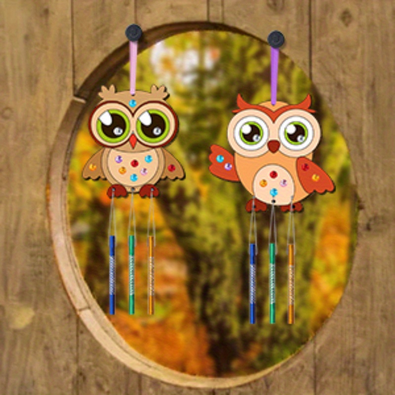 

Diy Paintable Owl Wind Chime Craft Kit For Home Decoration - Seasonal Party Supplies Set For All Without Electricity Or Battery Needs