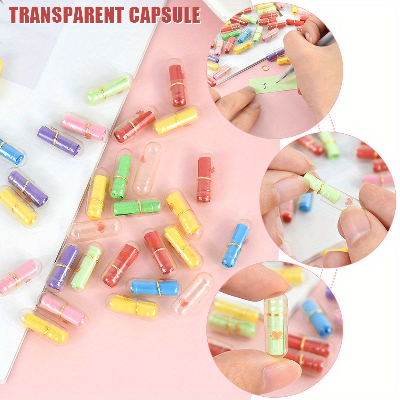 

105pcs, Message Capsules Love Pill With Roll Paper Blank Notes Wish Bottle Capsule Smile Heart Pills Wedding Valentine's Gifts