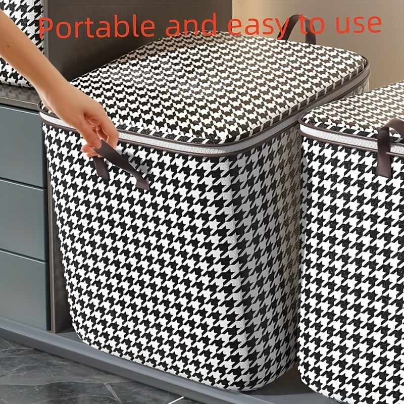 

Large Waterproof Comforter Storage Bag With Houndstooth Design - Moisture-proof, Spacious Organizer For Quilts & Clothes