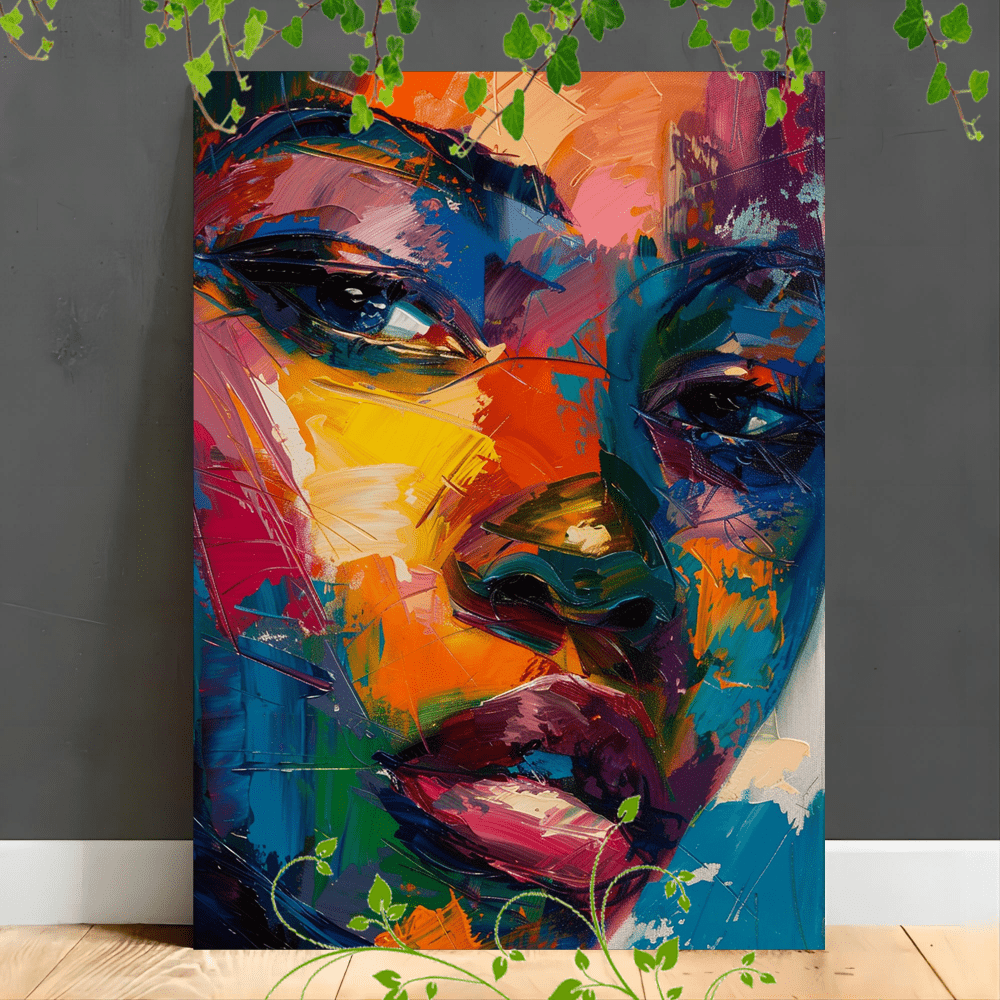 

1pc Wooden Framed Canvas Painting Artwork Very Suitable For Office Corridor Home Living Room Decoration Abstract Portrait, Vibrant Colors, Expressive Face, Bold Brushstrokes