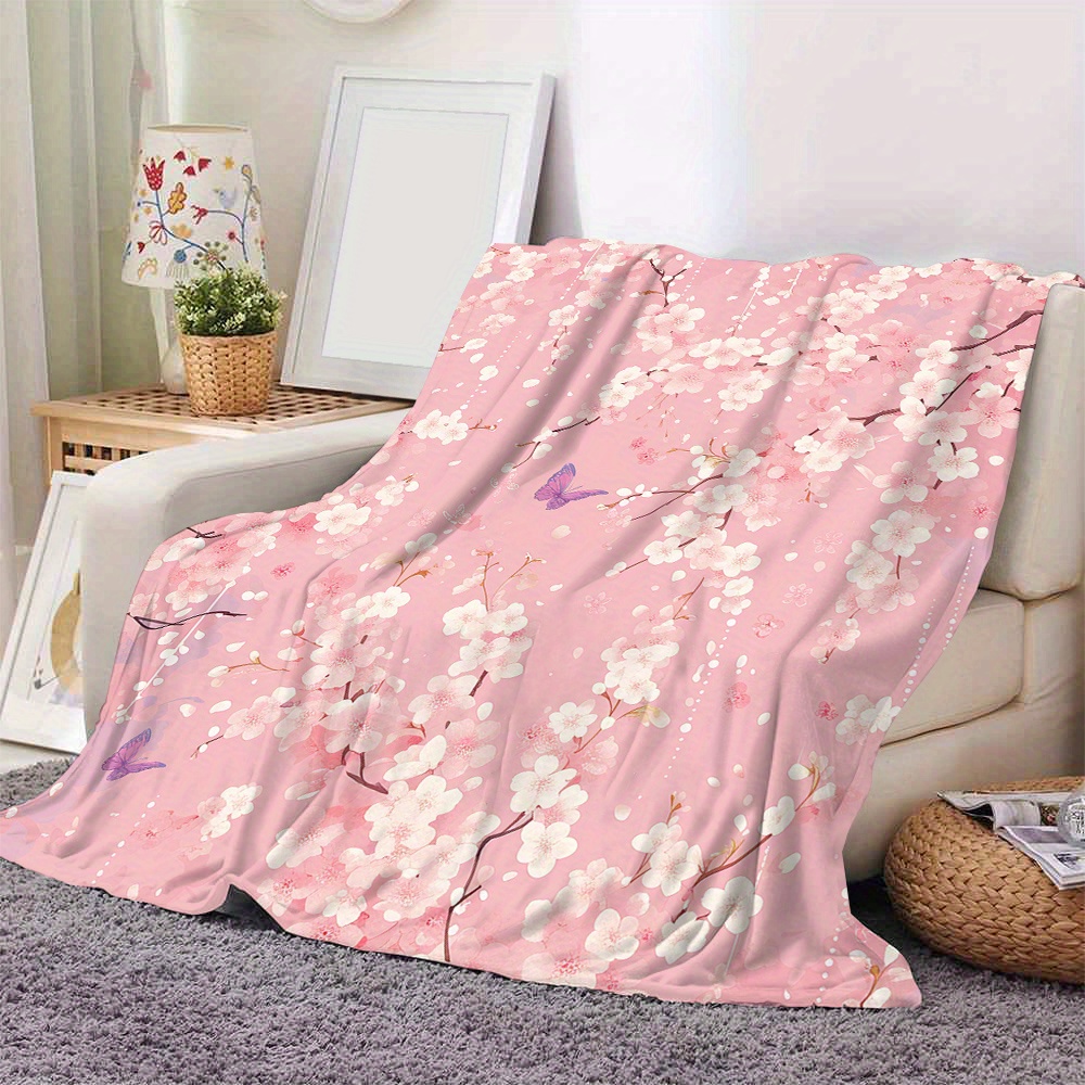 

Cherry Flannel Throw Blanket - All Season Digital Print Soft Cozy Polyester Sofa Cover, Contemporary Style Lightweight Flannel Couch Blanket With No Embellishment - 250-300g Square Weight