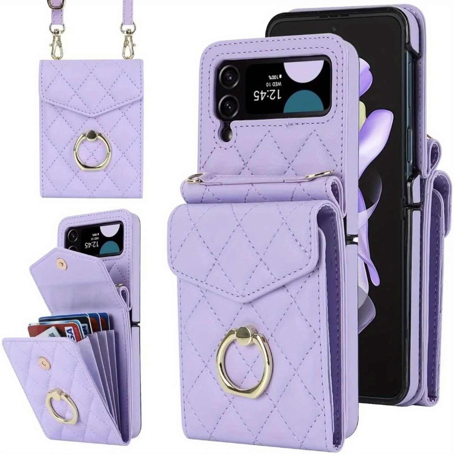 

For Samsung /z Flip4/ Wallet Phone Case With Ring And Adjustable Crossbody Strap, Stylish And Muti-funtional Accordion Style Flip Case With 4 Card Slots For Women And Girls