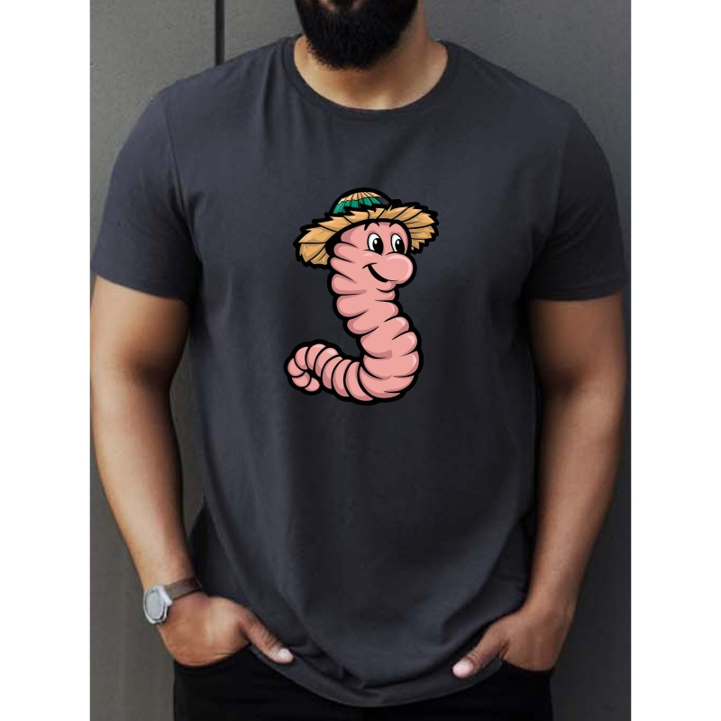 

T-shirt ras du cou pour homme avec imprimé mascotte de ver de terre, haut court confortable et polyvalent, vêtements décontractés d'été