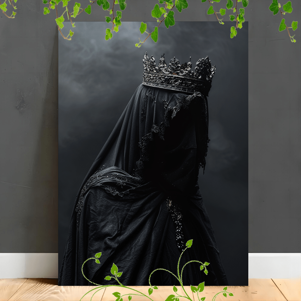 

1pc Wooden Framed Canvas Painting Artwork Very Suitable For Office Corridor Home Living Room Decoration Dark Figure, Ornate Crown, Veiled Face, Black Robe, Mysterious Atmosphere, Gothic Style