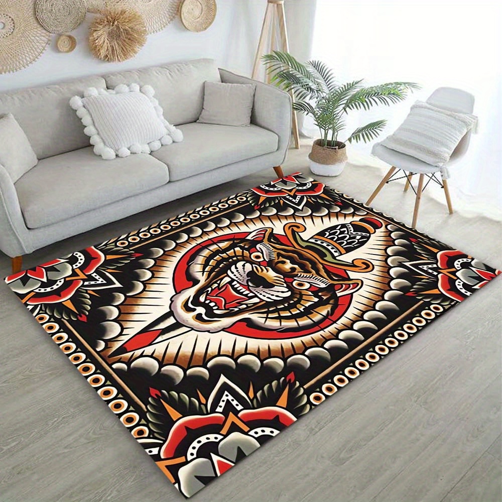 

1pc Polyester Tiger Tattoo Design Carpet Chair Mat - Large Area Rug With ≥1.8m Longest Side, ≥ 2.16m² Coverage For Living Room, Bedroom Decor - Durable Crystal Velvet Fabric, Heavyweight 800g/m²