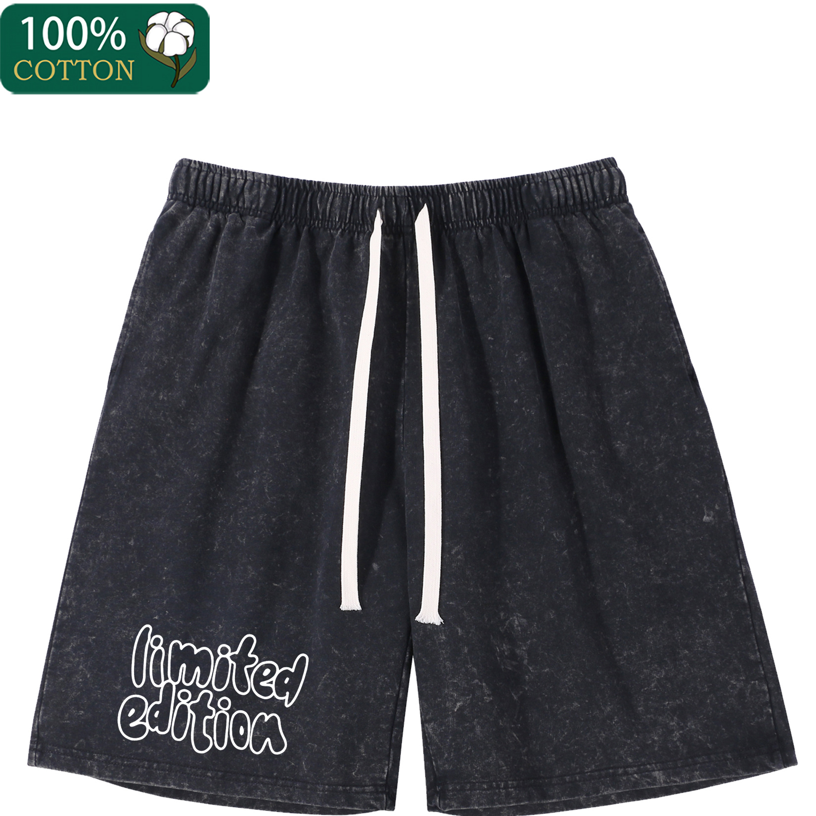 

Letter Limited Edition Printed Men's 290g Pure Cotton Washed Vintage Street Style Wax Dyed Casual Sports Looped Shorts