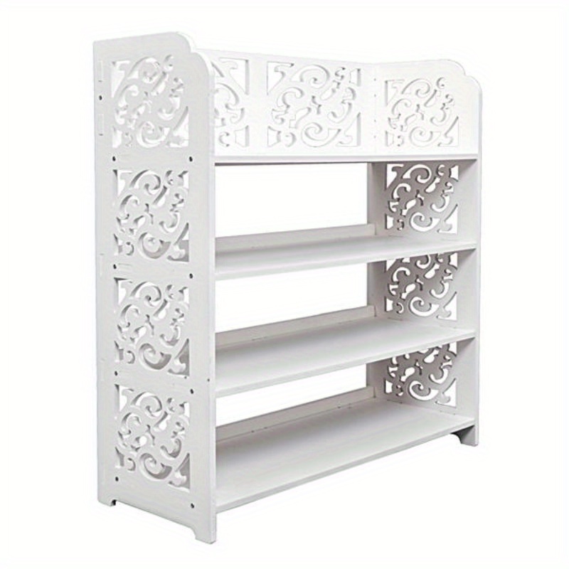 

Wood-plastic Board 4 Tiers Carved Shoe Rack White B