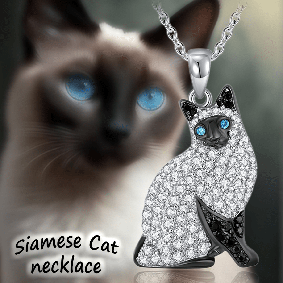 

Elegant Pendant Necklace With Sparkling Rhinestones, Stainless Steel Chain - Alloy, Ideal Gift For Cat Lovers, Women's Pet Jewelry Accessory, Cat Accessories