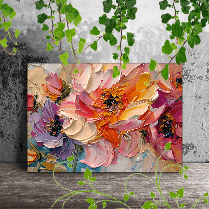 

1pc Wooden Framed Canvas Painting Artwork Very Suitable For Office Corridor Home Living Room Decoration Textured Flowers, Pastel Colors, Abstract Art, Floral Arrangement, Vibrant Petals, Artistic Pain