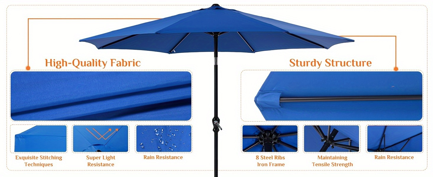 9FT Outdoor Umbrella - 8-Rib Patio Umbrella with Effortless Tilt & Crank, Stability Patio Umbrella- Ideal for Stylish Patios, Beaches & Restaurants Sun Umbrella