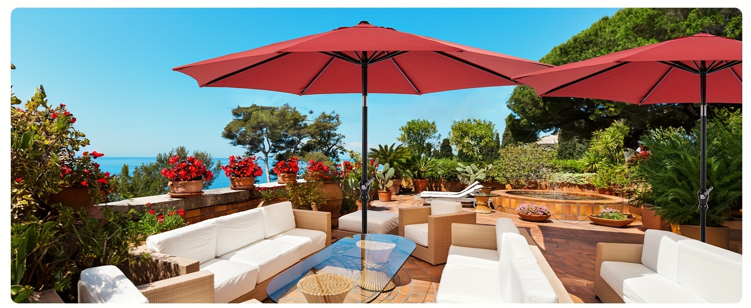 9FT Outdoor Umbrella - 8-Rib Patio Umbrella with Effortless Tilt & Crank, Stability Patio Umbrella- Ideal for Stylish Patios, Beaches & Restaurants Sun Umbrella