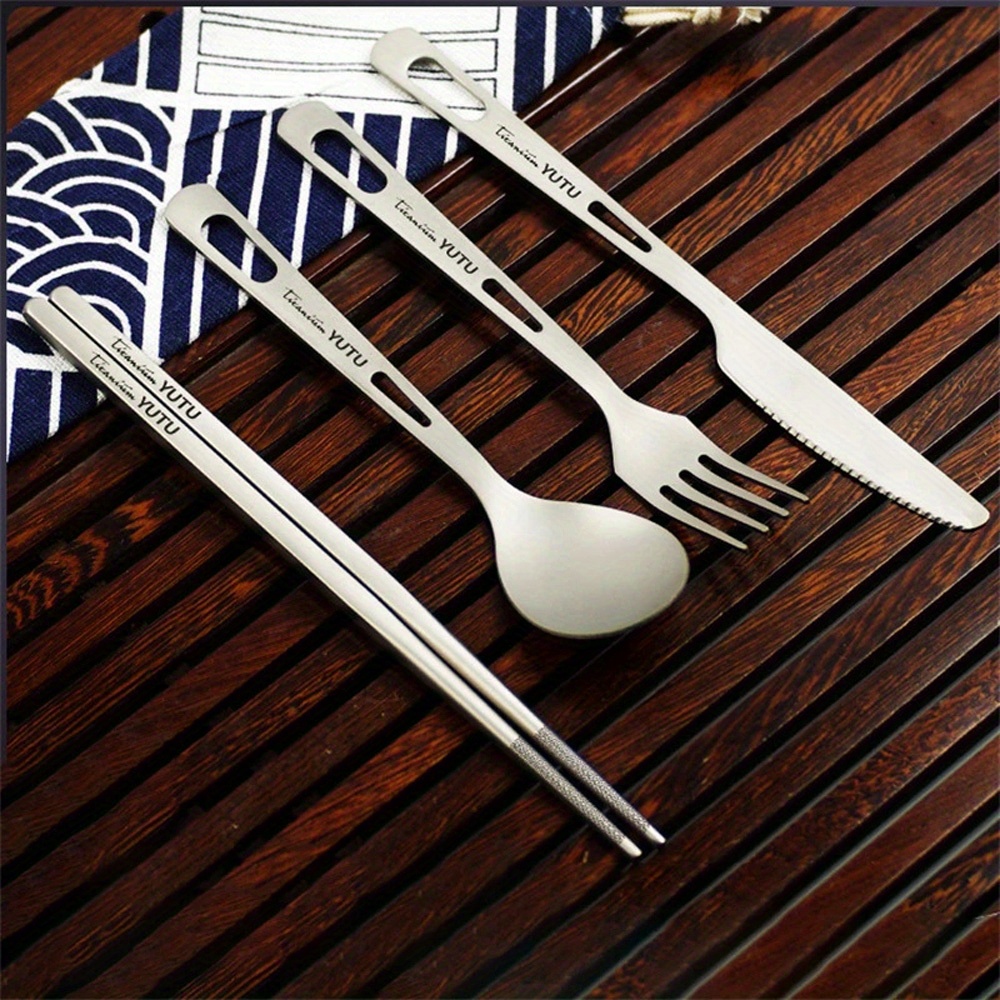 

4pcs Titanium Tableware Set Household Knife And Spoon Camping Portable Knife Set