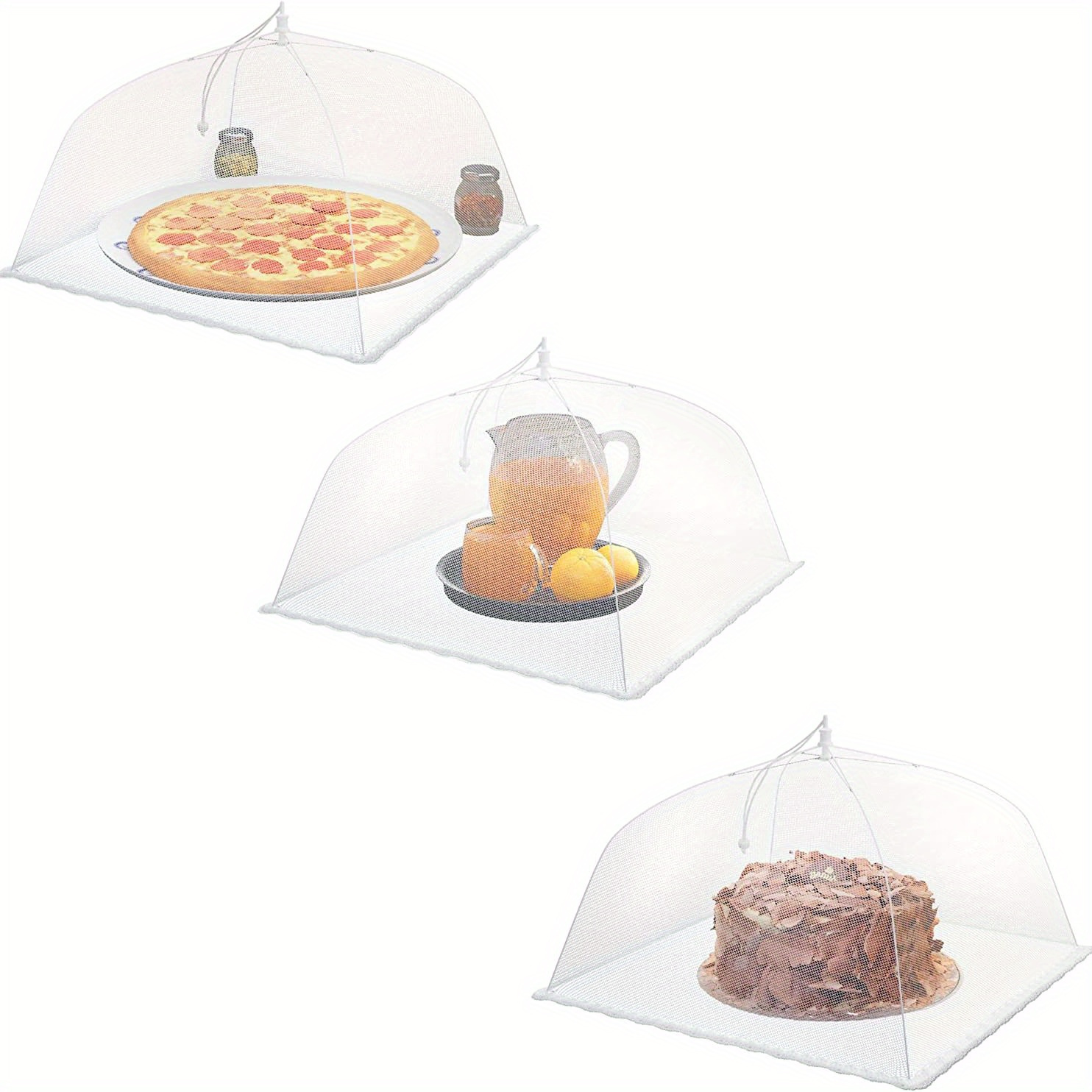 E-shop 3 weiße Lebensmittelabdeckungen für Picknicks, faltbar zum Waschen von Gemüse, groß genug, um als staubdichte Tischabdeckung zu dienen