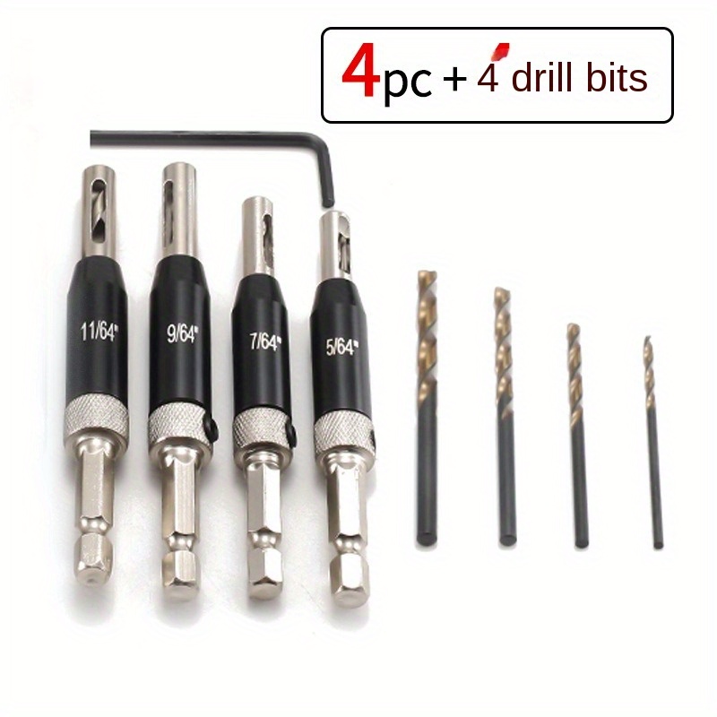 

9pcs Woodworking Drill Set, Black Hex Shank For Door And Window Installation, Steel