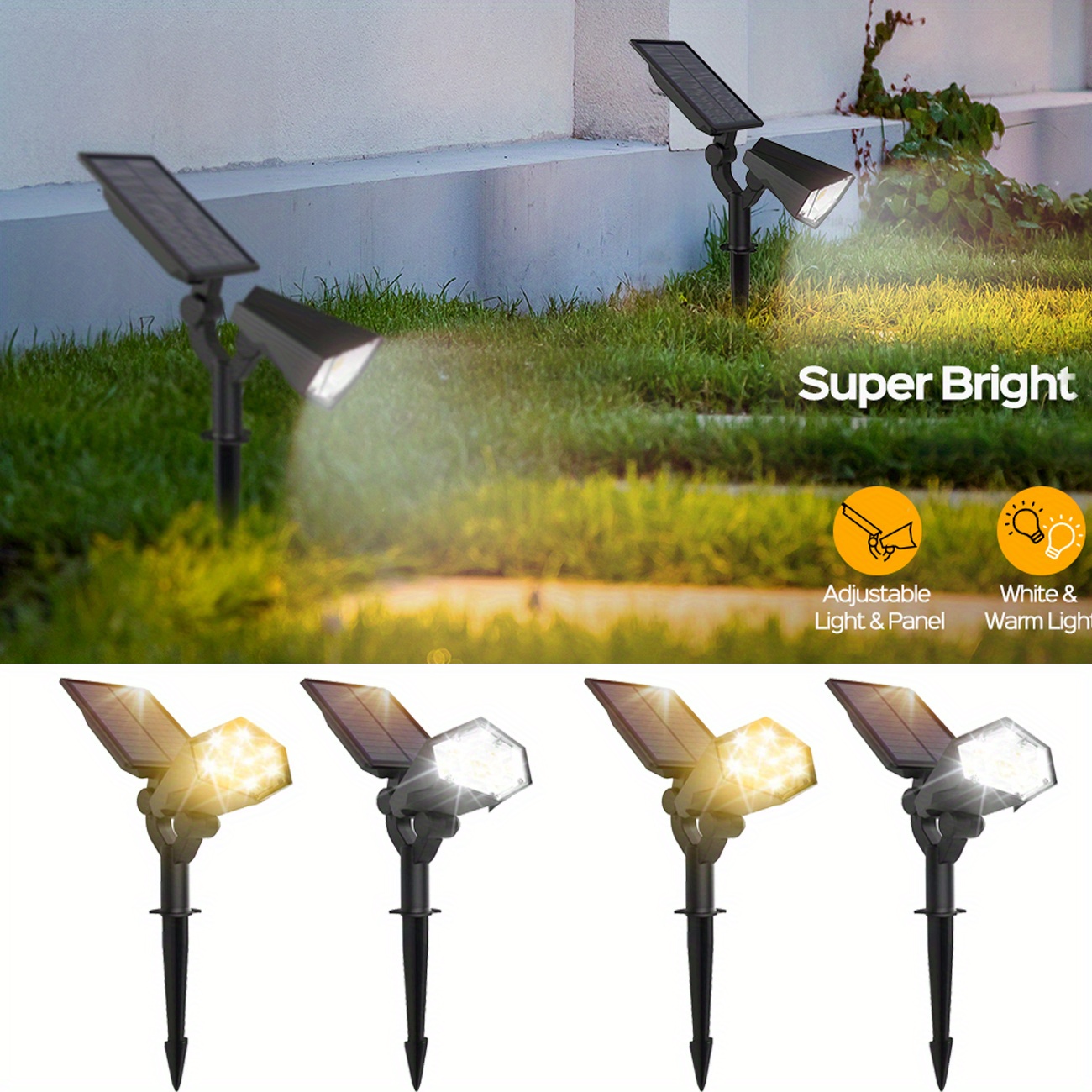 

Superdanny Solar Flood Lights Outdoor, 180° Adjustable Solar Lights For Outside Garden, 4 Modes 3000k/6000k, Waterproof, Led Solar Powered Landscape Lighting For Yard, Pathway