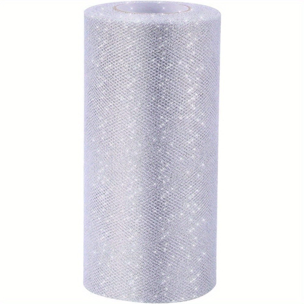 TEMU 1 Roll Long 50yards Glitter Tulle Roll Sparkling Tulle Ribbon Fabric Tulle Spool For Diy Tutu Skirt Sewing Bow Wedding Decorations, Christmas