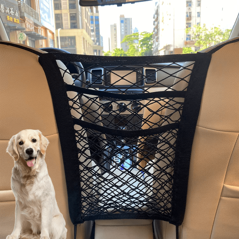 TEMU 1/2pcs Car Storage Net Bag Between Seats Car Divider Pet Barrier Stretchable Elastic Mesh Bag Organizer Auto Accessories