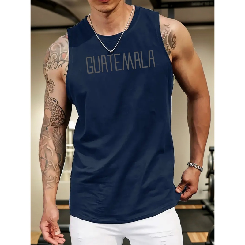 

Guatemala Letter Print Men's Crew Neck Sleeveless T-shirt, Hiking Tank Top, Casual Comfy Breathable Tops For Summer, Outdoor Sports