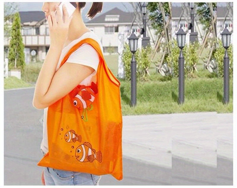 high quality reusable nylon tote bag waterproof foldable portable grocery shopping bag with cute cartoon design   recyclable   travel outdoor use details 1