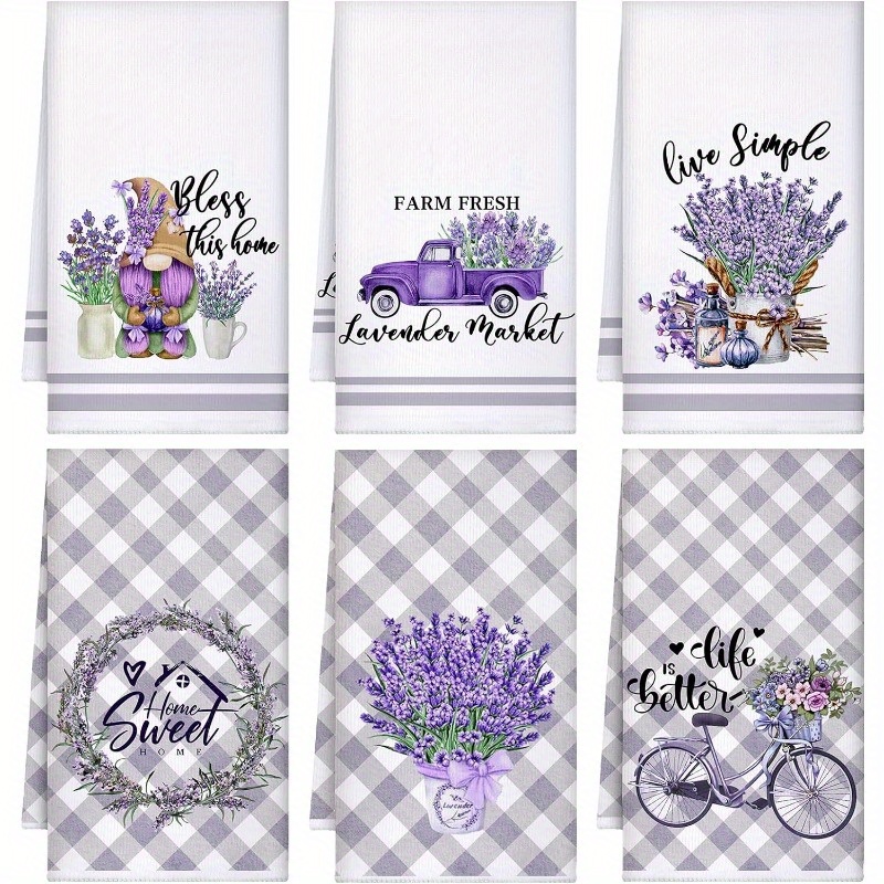 

6-piece Lavender Kitchen Towel Set: Absorbent Dish Towels, Perfect For Farmhouse Kitchen Decor - 18 X 26 Inches