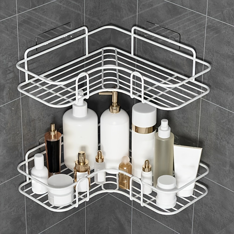 

1/2pcs Corner Shower Caddy Wall Mount Organizer - Stainless Steel Bathroom Shelves With Painted Finish - Space-saving Shower Shelf For Shampoo, Soap, And Bathroom Accessories Storage