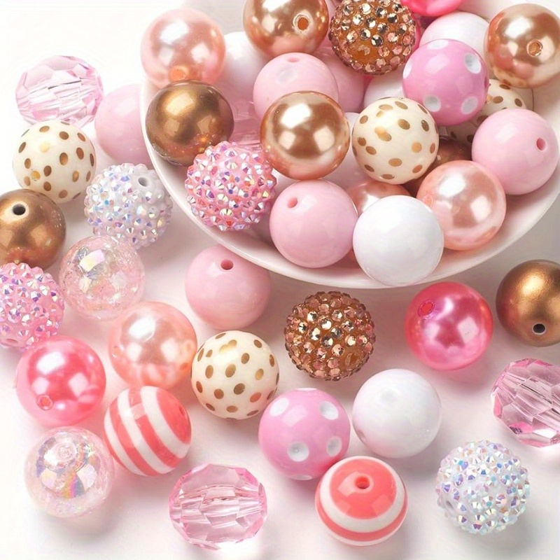 

50 Pcs Bubblegum Beads Kit: Diy Jewelry Making With 12 Styles, 20mm Chunky Beads, Spacers, Extender Chains, And Beading Cord