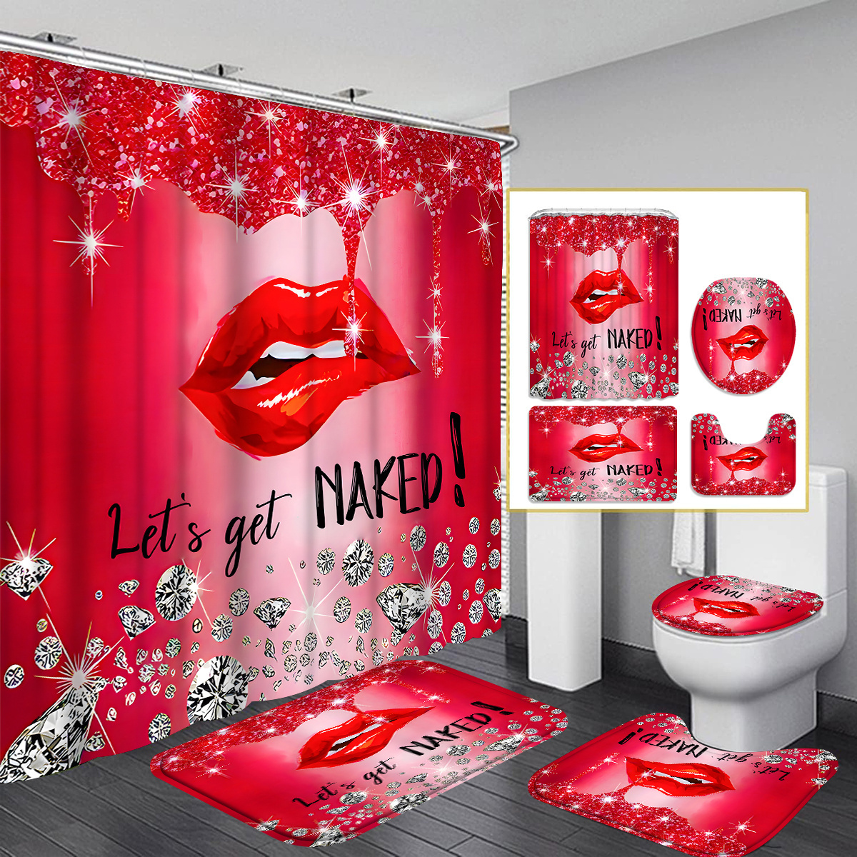 

4pcs Sexy Curtain Shower Curtain Decor, Housewarming Gift Decor, Medical Privacy Curtains, Waterproof Shower Curtain And Toilet Floor Mat -piece Set Comes With 12 Shower Curtain Hooks