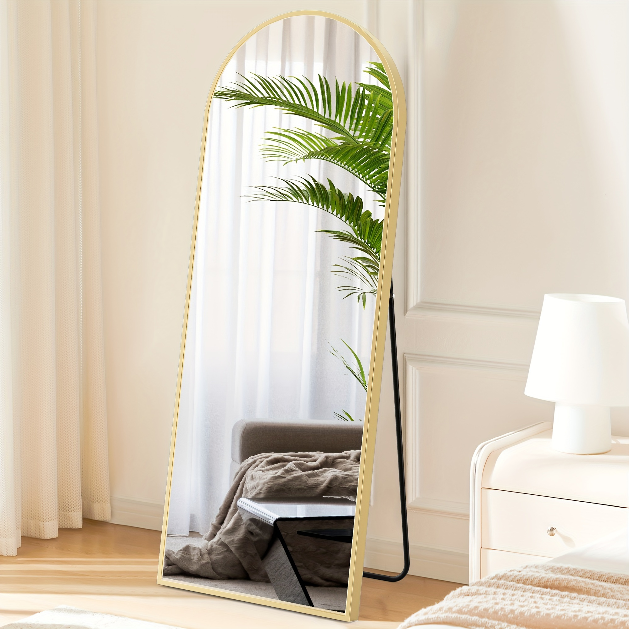 

64"x21" Size With Stand, Tall Full Body Mirror, Hanging Or Leaning For Wall, Aluminum Alloy Thin Frame Floor Standing For Living Room, Bedroom, Lounge, Dress Room