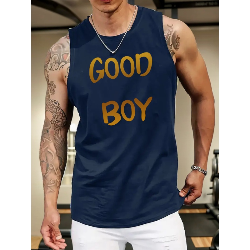 

Men's Breathable Sleeveless Tank Top - Casual & Sporty, Geometric Print, Polyester, Machine Washable - Summer & Beach Activities