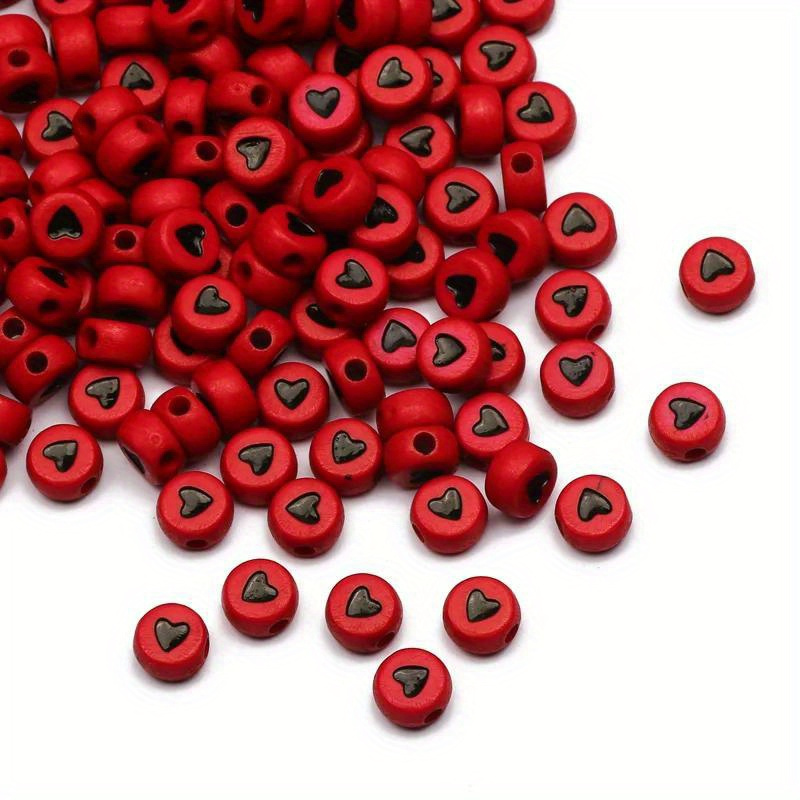 

Acrylic Heart Charm Spacer Beads For Jewelry Making - Bulk Assortment Of Red Round Flat Loose Beads For Diy Bracelets & Crafts