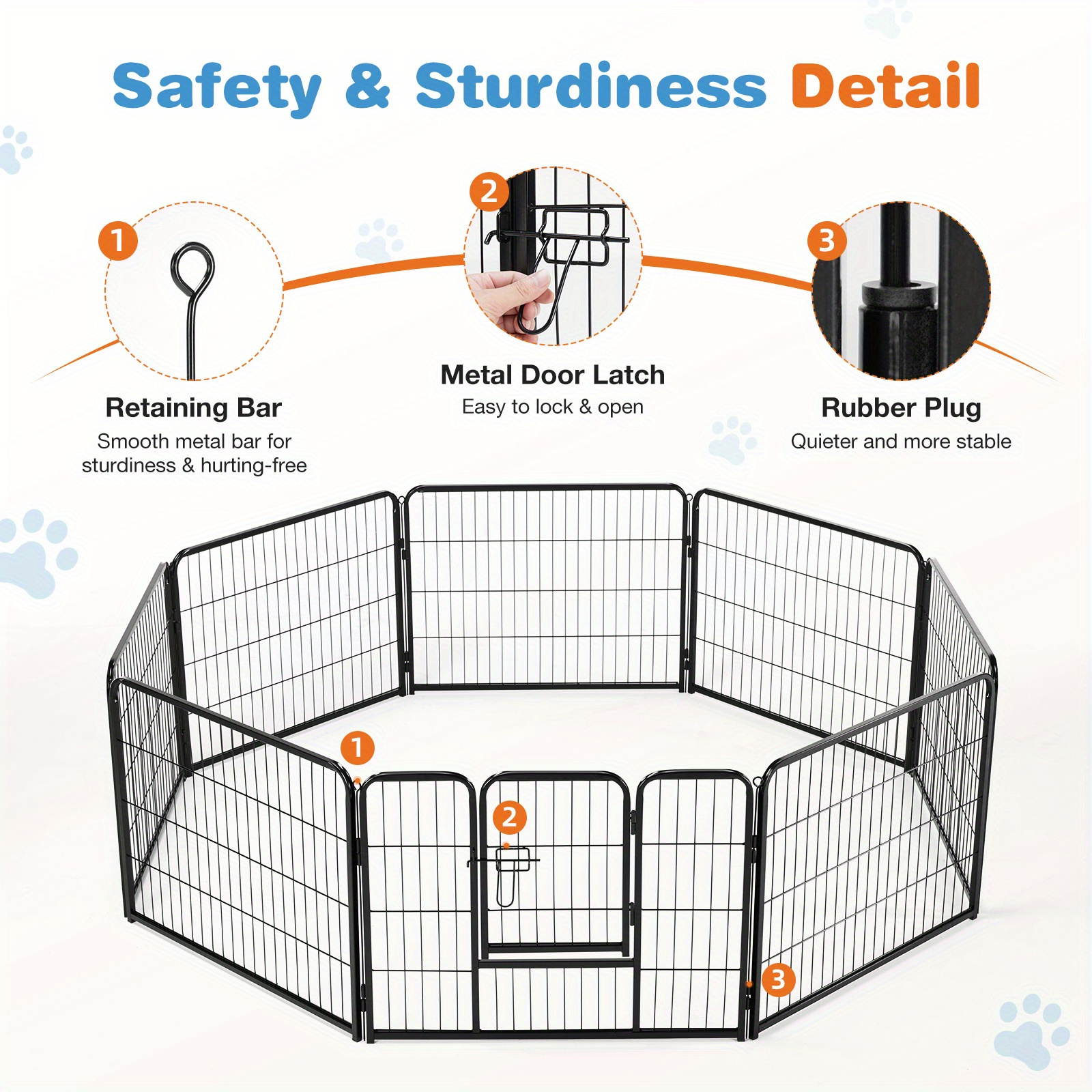 

32" Dog Playpen Indoor Fence 8 Panel Metal Exercise Pen With Door Small Puppy/medium/large Dogs Animal Pet