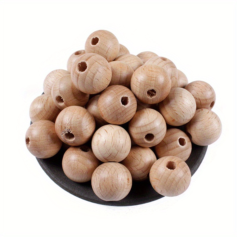TEMU 50 Natural Beechwood Spherical Beads In 12/16/20mm Sizes For Diy Jewelry Making - Handmade Crafts, Necklaces, Bracelets, Earrings, Keychains, And Decorative Gifts
