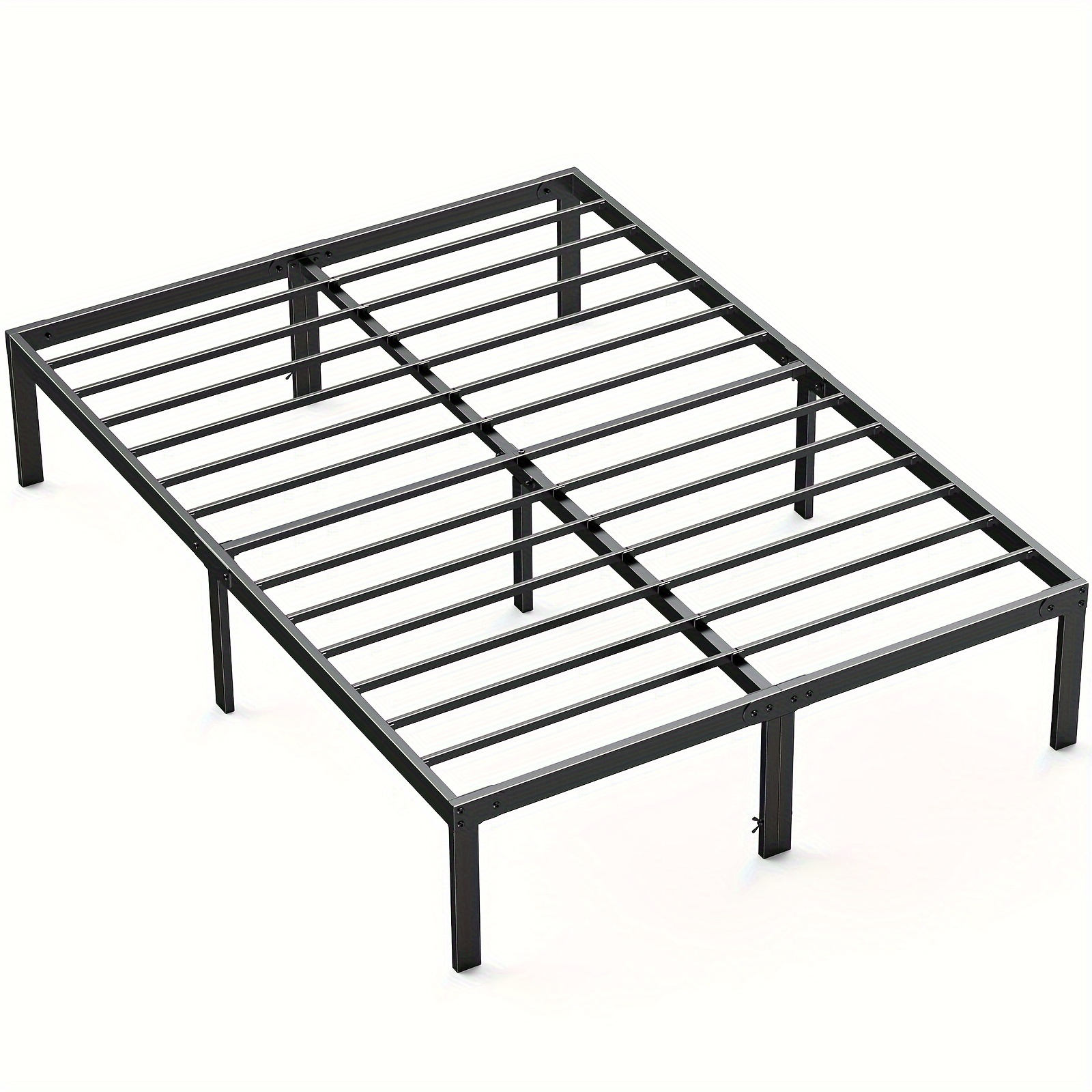 

Metal Bed Frame - Heavy Duty Platform Bedroom Frames, 14 Inches High, Queen Size With Storage Space, Sturdy Steel Slat Support, Black