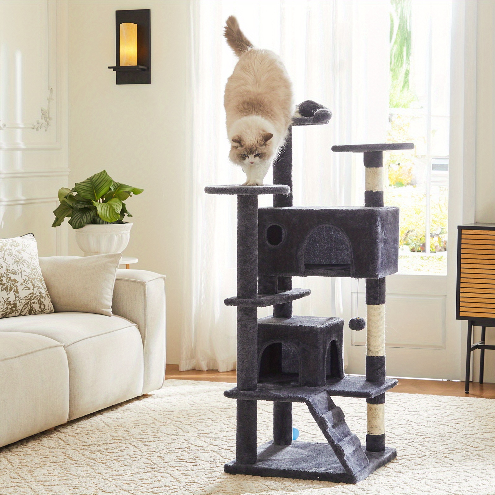 

Cat Tree For Indoor Cats, 54in Multi-level Cat Tree Tower With Sisal Scratching Post, 2 Large Condo Bed, Cat Tree For Kitty, Kitten, Large Small Cats With Anti-tilt Device