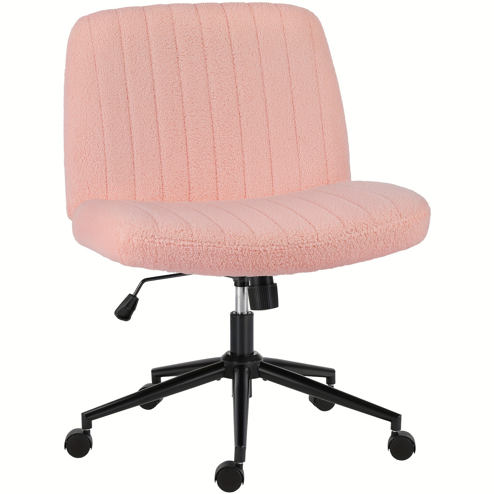 

Armless Office Desk Chair With Wheels, Criss Cross Chair Legged Pink Velet, Height Adjustable Wide Seat Computer Task Chair