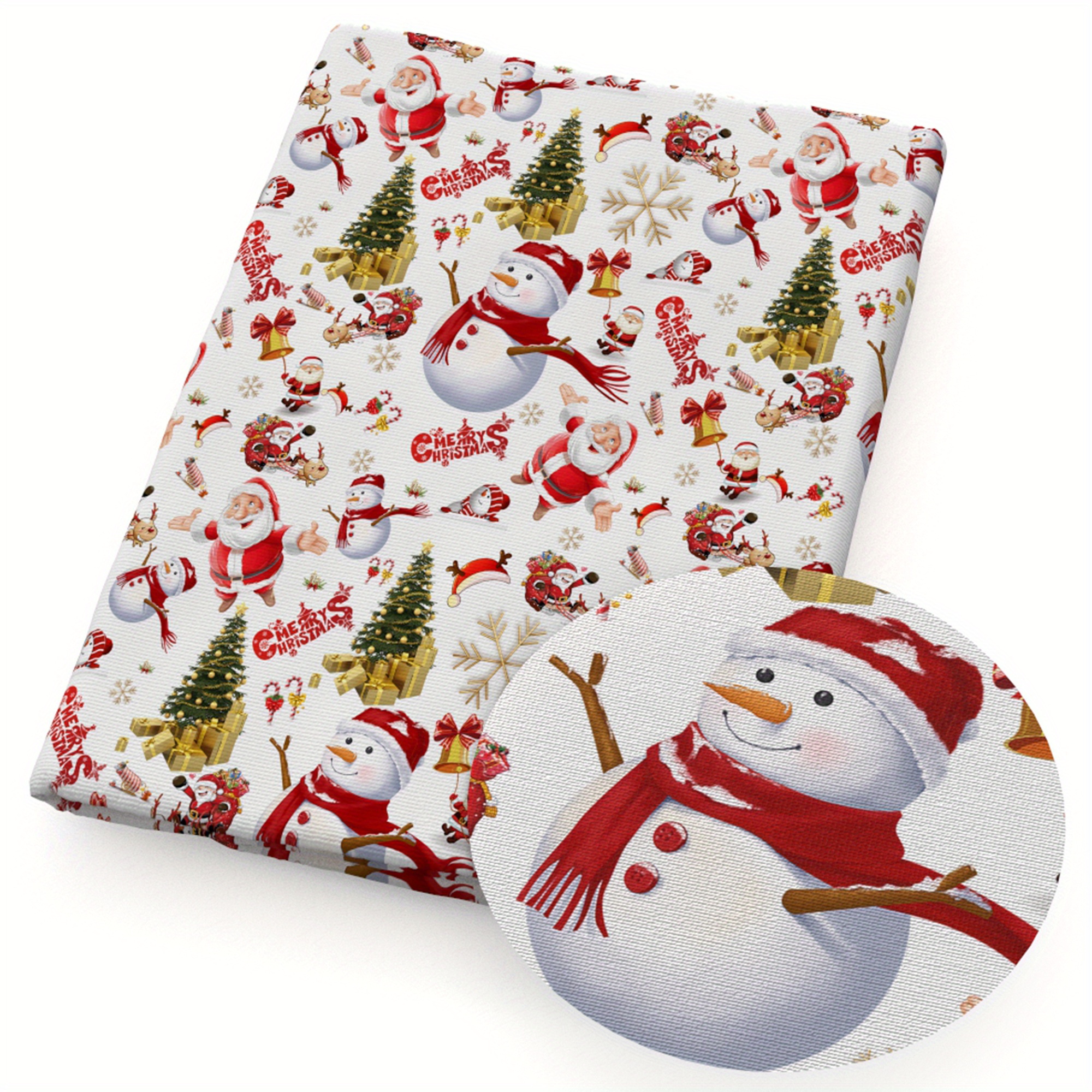 Image of 1pc Christmas Series Snowman Pattern Quilting Fabric-57x19.68inch (145x50cm) Polyester Craft Fabrics Diy Handmade Projects Doll Clothes Fabric Precut For Craft