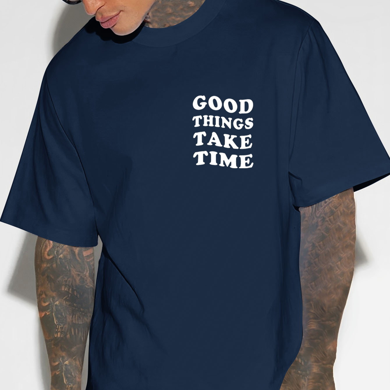 

Good Things Take Time Letter Print Men's Tee, Casual Style, Short Sleeve, Summer T-shirt, Round Neck, Soft Material Top